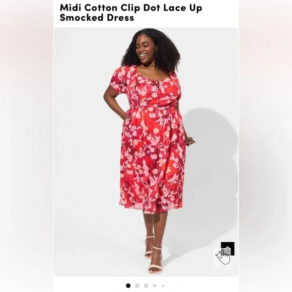 NWT Torrid MIDI Cotton Clip Dot Lace Up Smocked Dress Size 2x - Picture 4 of 9